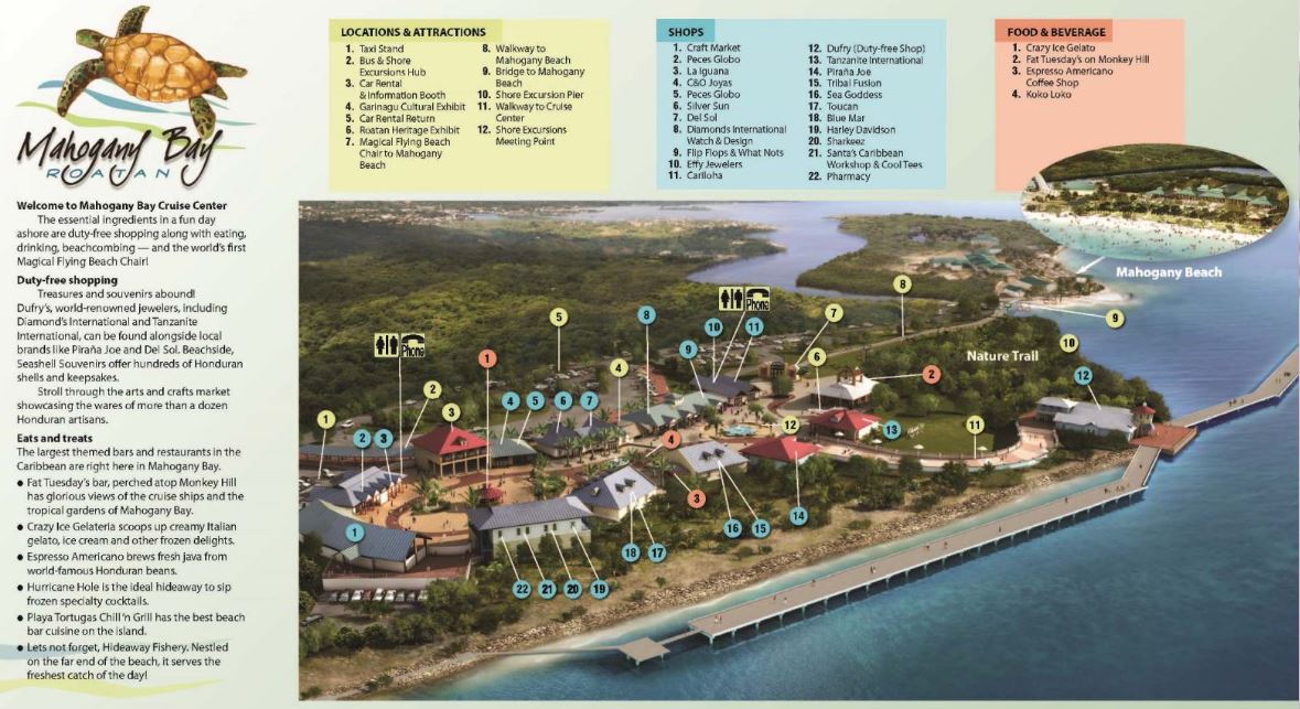 Map of the Mahogany Bay Cruise Center.